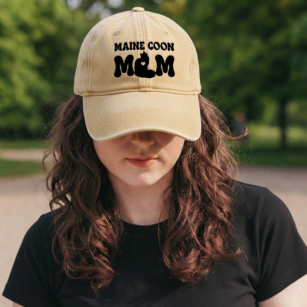 Maine Coon Mom Washed Cotton Baseball Cap Cat Lover Gift For Her