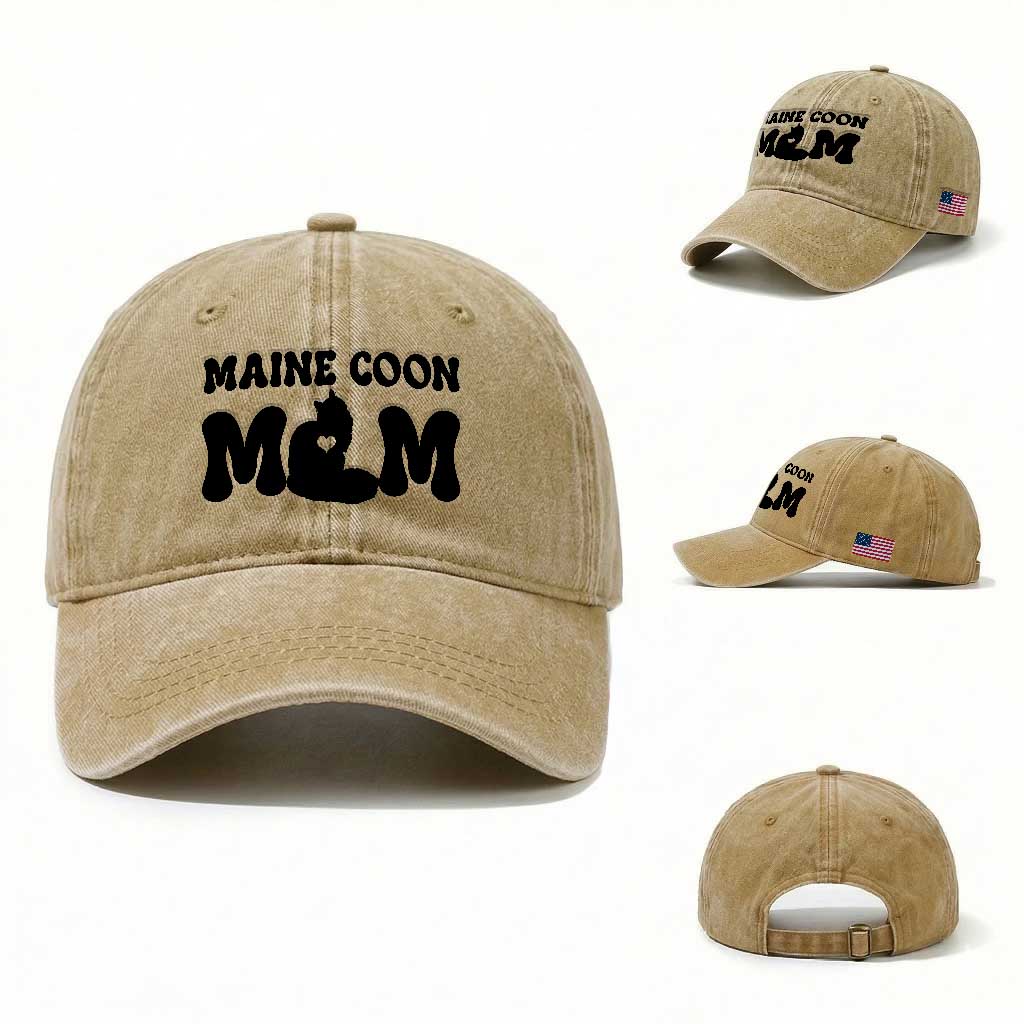Maine Coon Mom Washed Cotton Baseball Cap Cat Lover Gift For Her