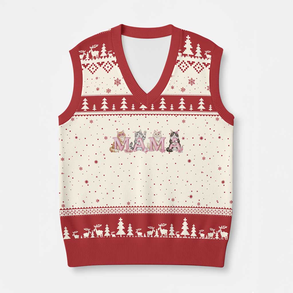 Proud Maine Coon Mama V-Neck Knit Sweater Vest Cat Lover Gift