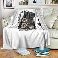 Black Maine Coon Cat Throw Blanket Floral Sunflower Watercolor Gift