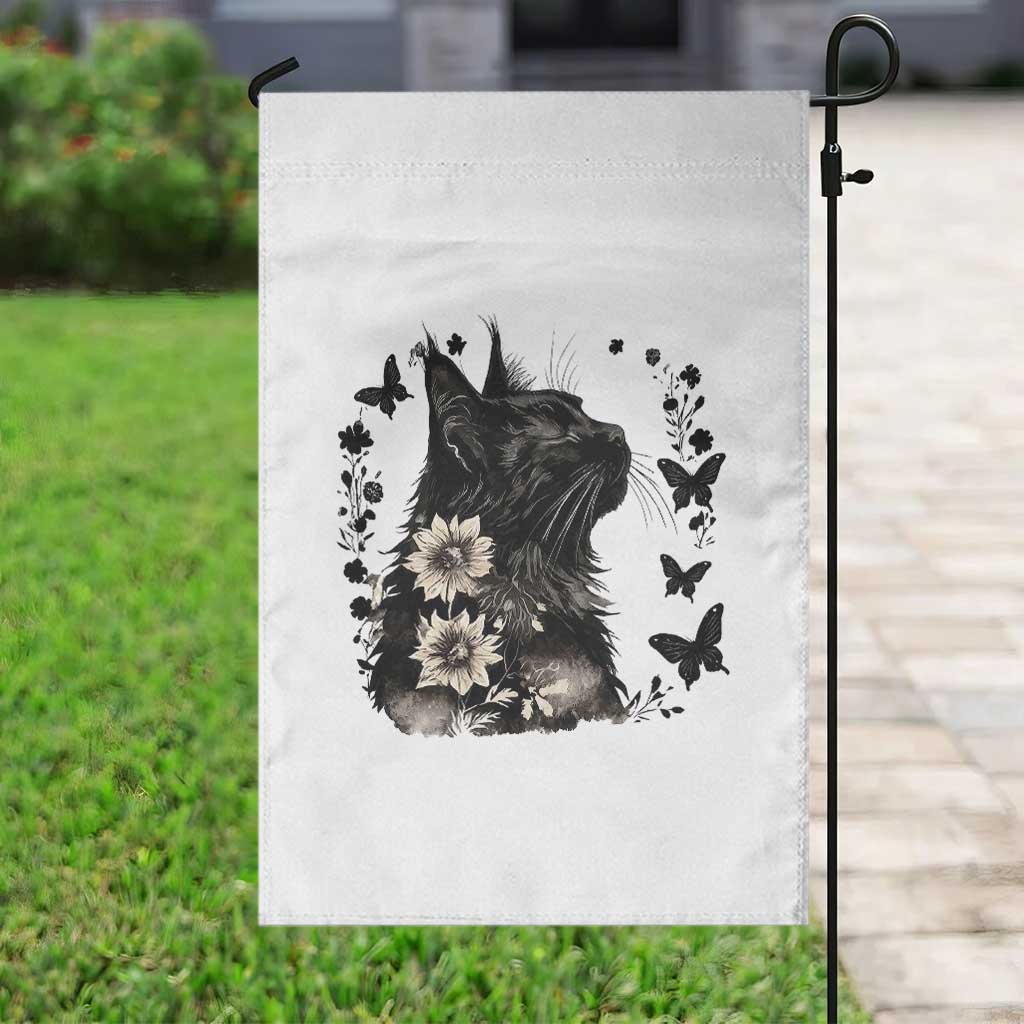 Black Maine Coon Cat Garden Flag Floral Sunflower Watercolor Gift