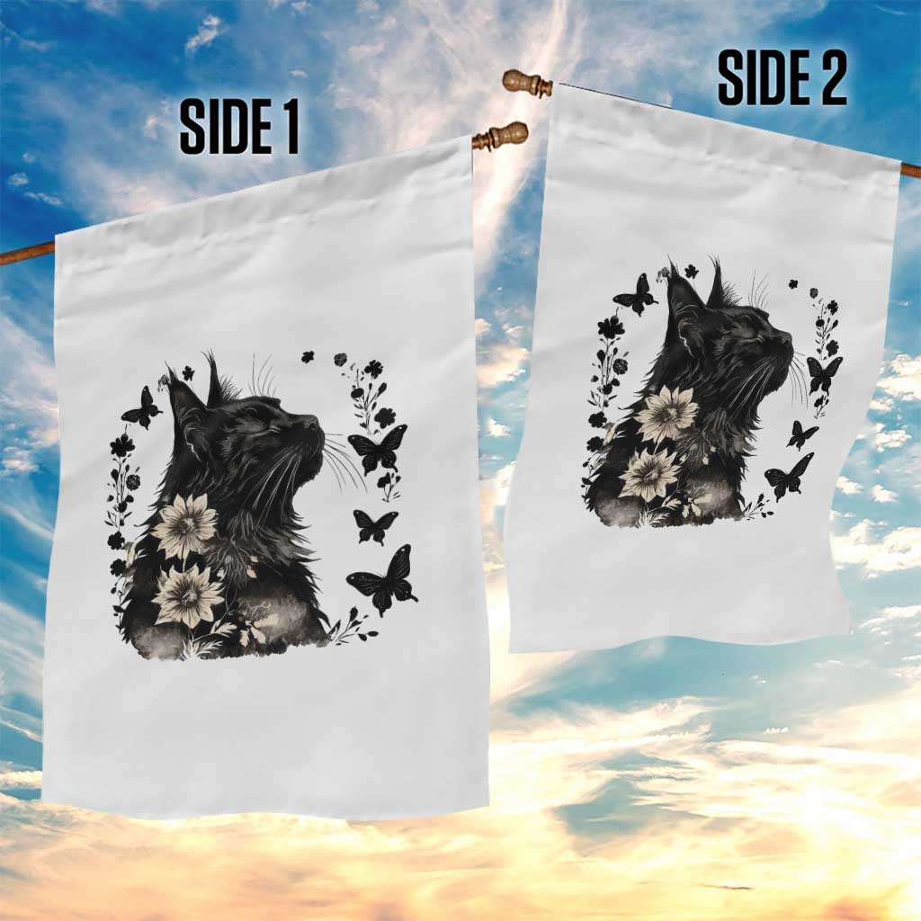 Black Maine Coon Cat Garden Flag Floral Sunflower Watercolor Gift
