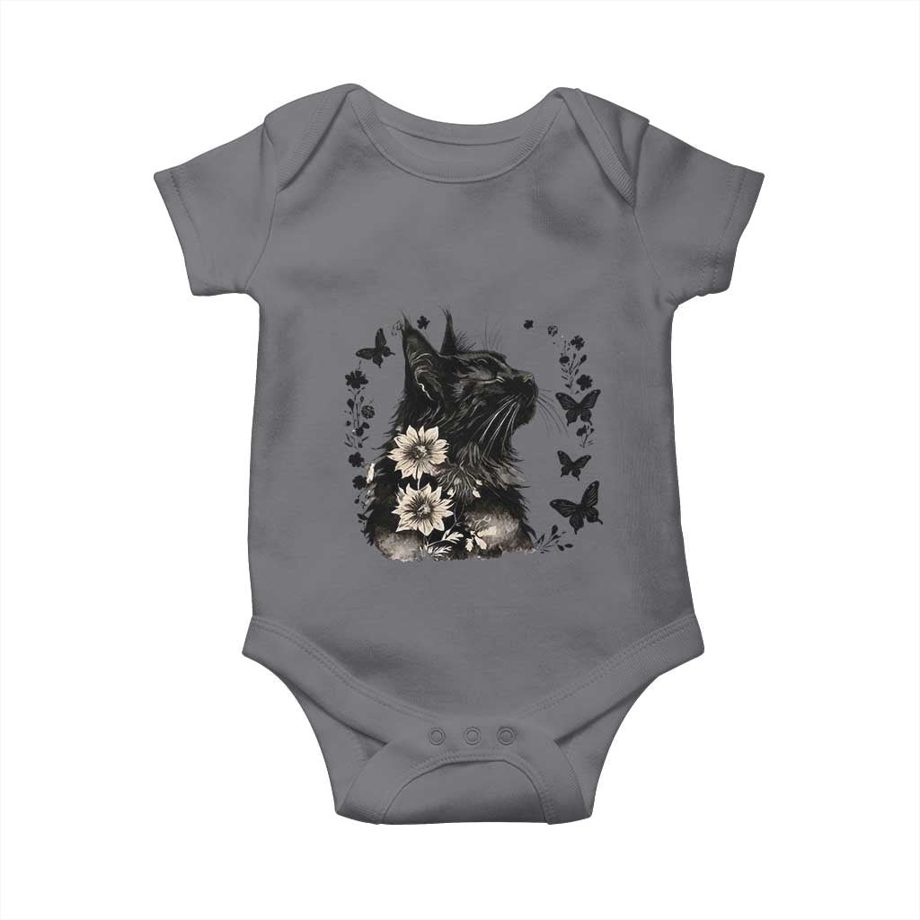 Black Maine Coon Cat Baby Onesie Floral Sunflower Watercolor Gift