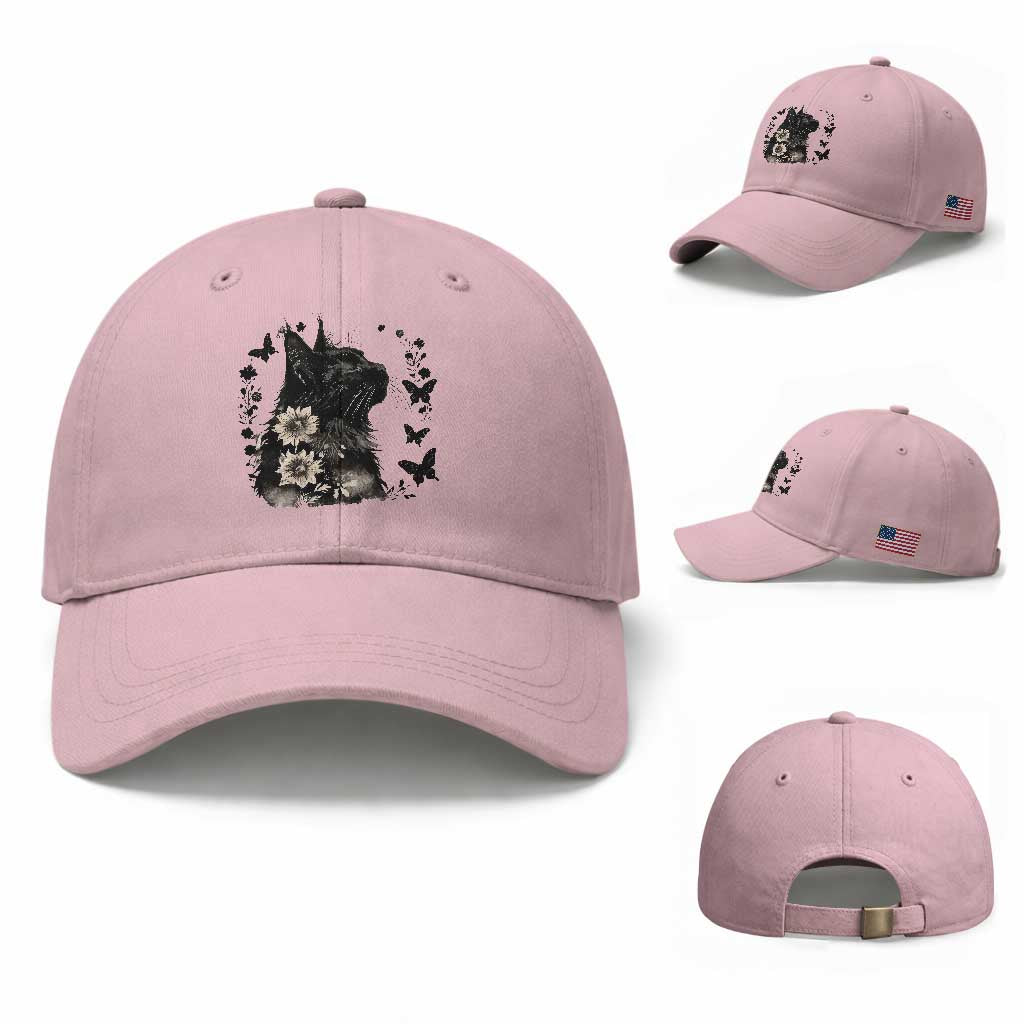 Black Maine Coon Cat Baseball Cap Floral Sunflower Watercolor Gift