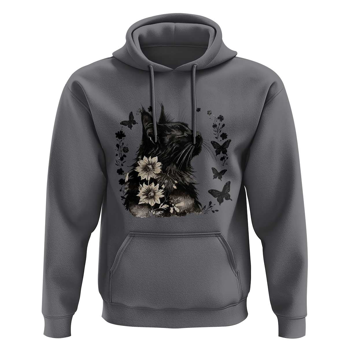 Black Maine Coon Cat Hoodie Floral Sunflower Watercolor Gift