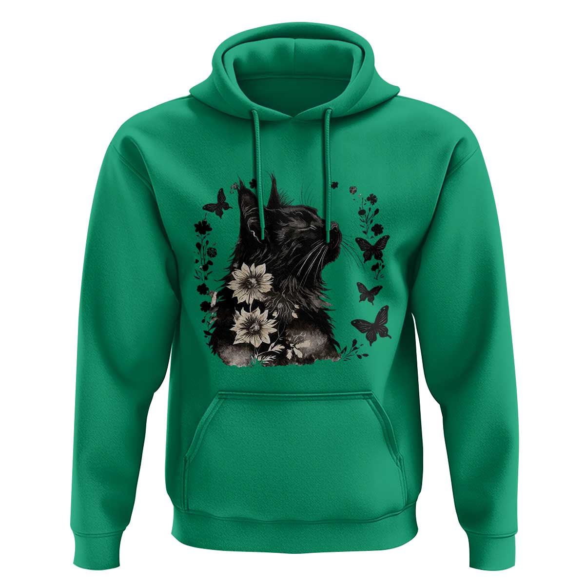 Black Maine Coon Cat Hoodie Floral Sunflower Watercolor Gift