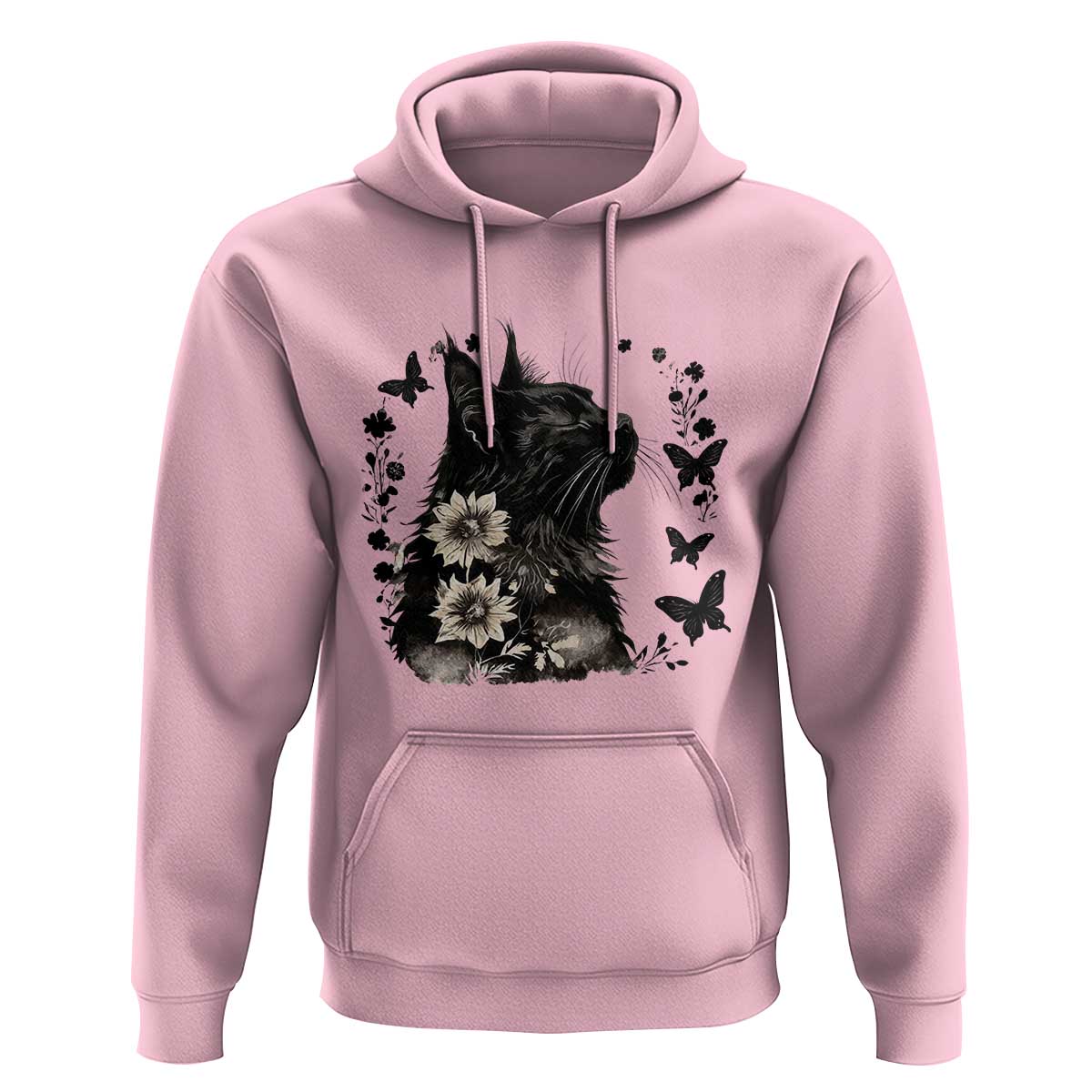 Black Maine Coon Cat Hoodie Floral Sunflower Watercolor Gift