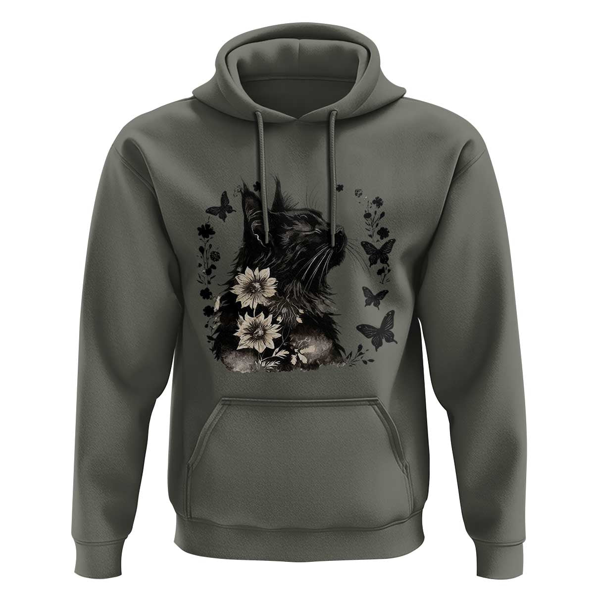 Black Maine Coon Cat Hoodie Floral Sunflower Watercolor Gift