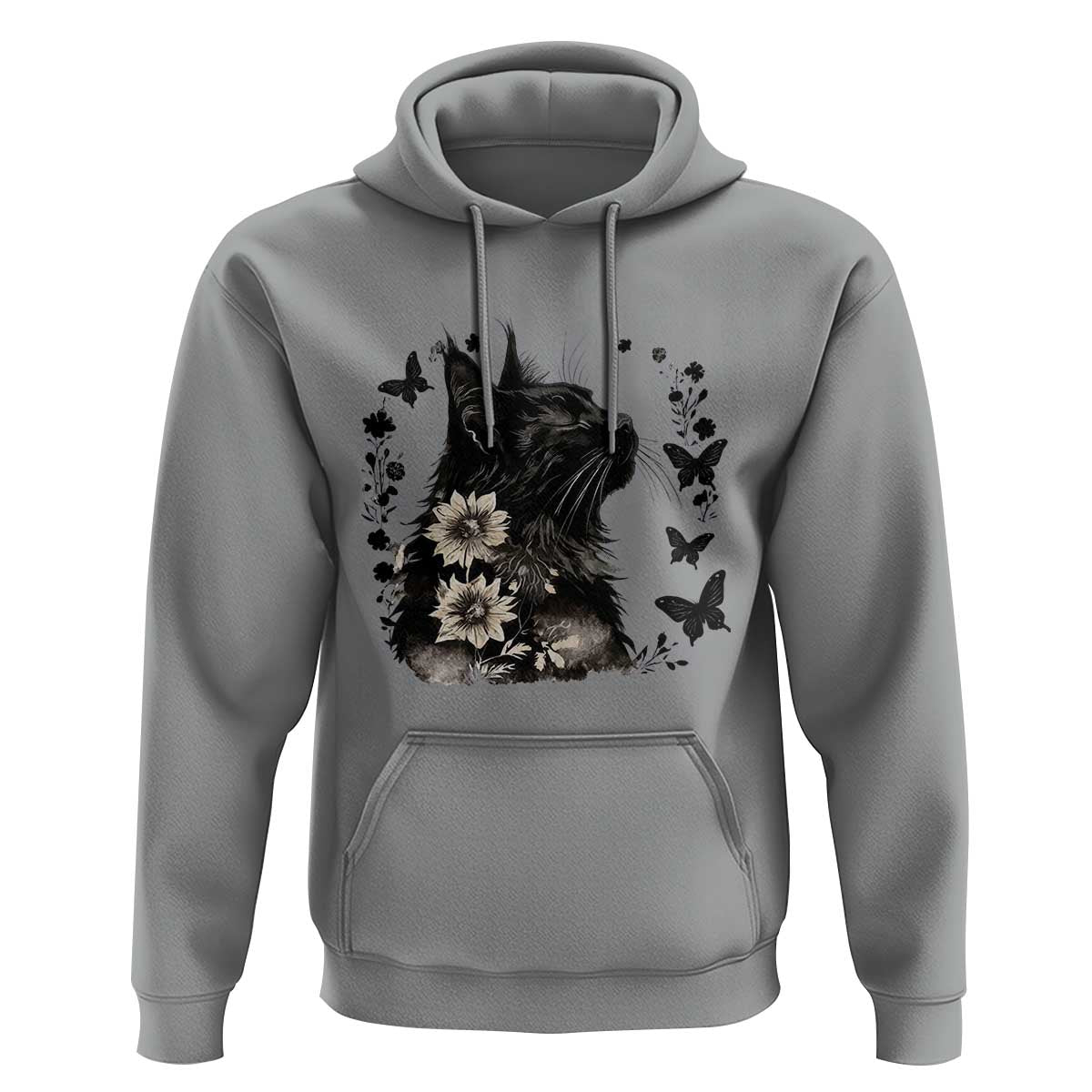Black Maine Coon Cat Hoodie Floral Sunflower Watercolor Gift