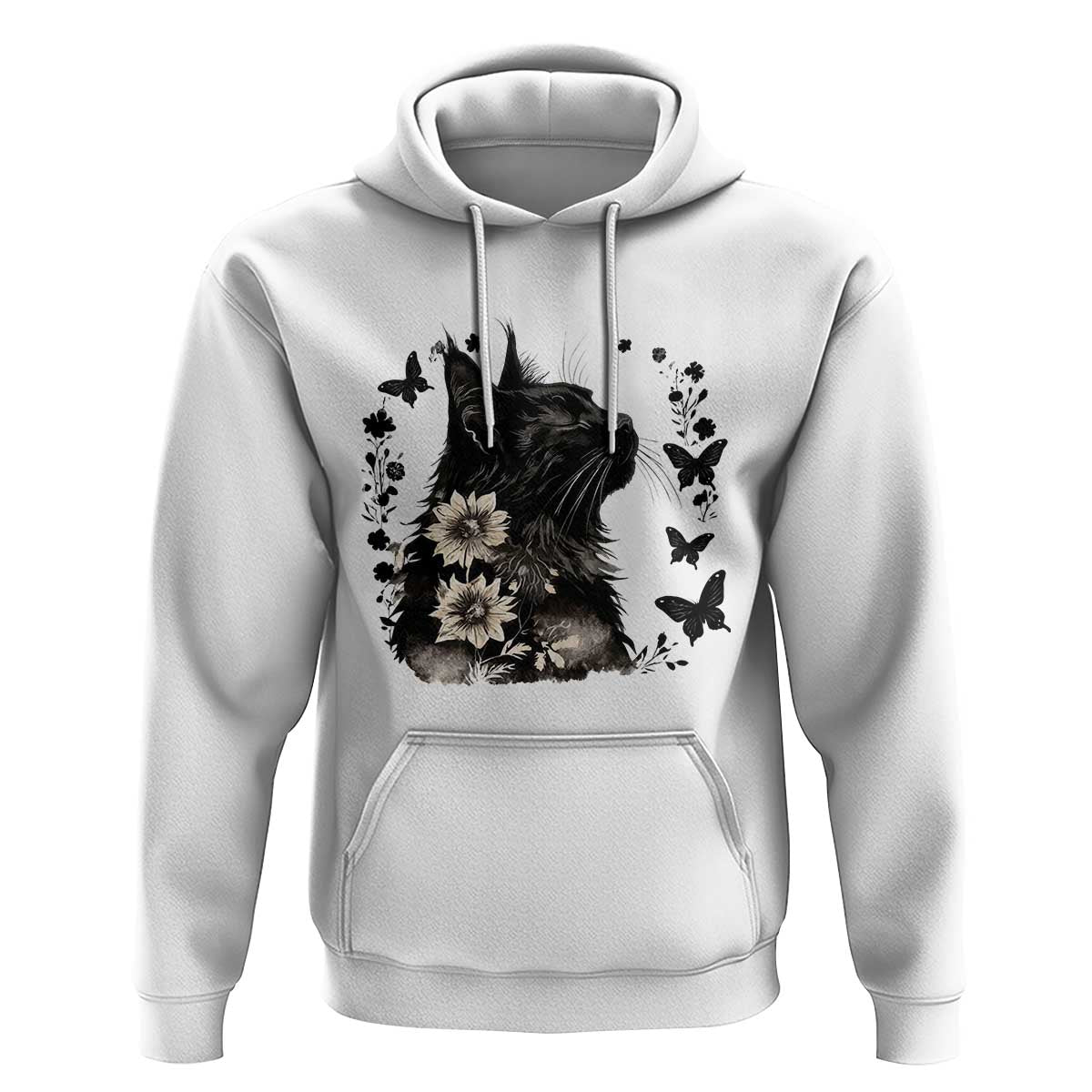 Black Maine Coon Cat Hoodie Floral Sunflower Watercolor Gift