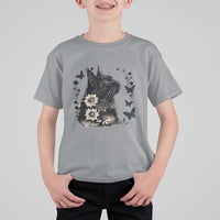 Black Maine Coon Cat T Shirt For Kid Floral Sunflower Watercolor Gift