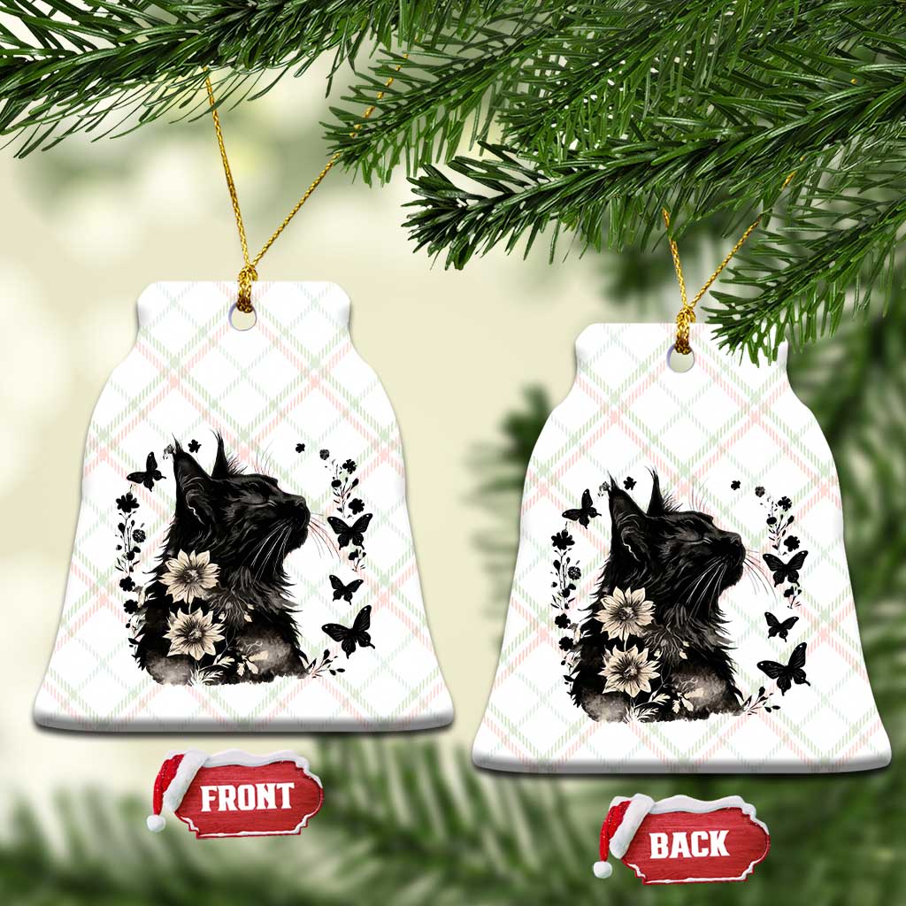 Black Maine Coon Cat Ceramic Ornament Floral Sunflower Watercolor Gift