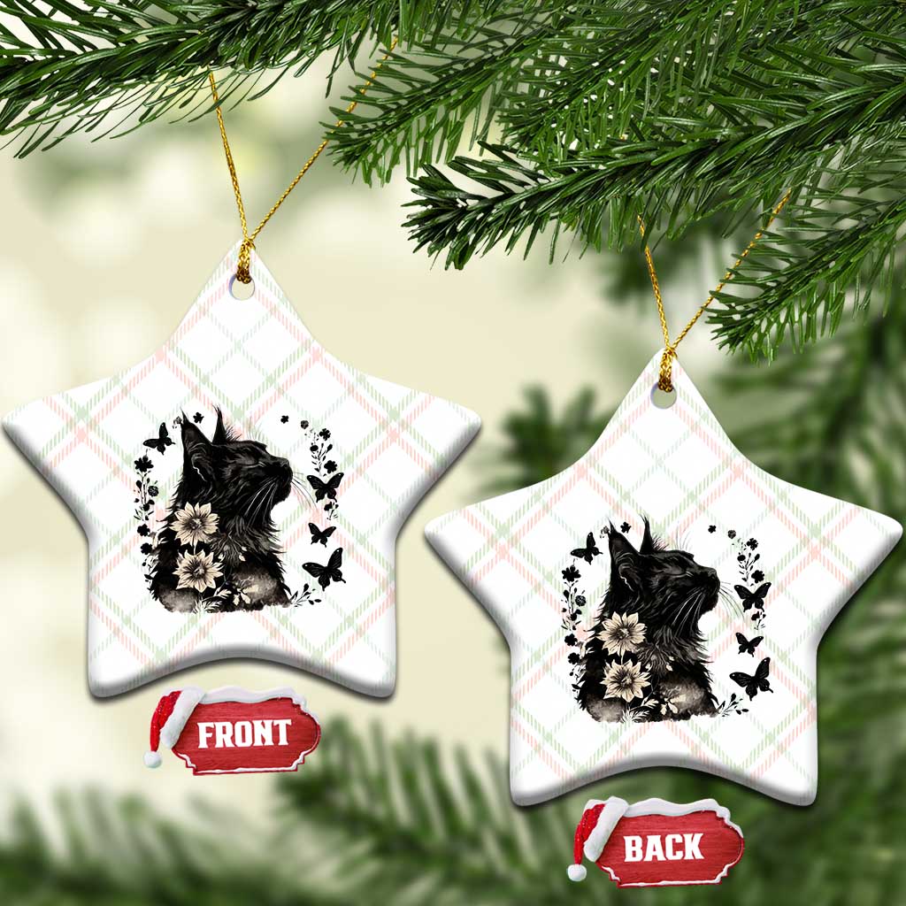 Black Maine Coon Cat Ceramic Ornament Floral Sunflower Watercolor Gift