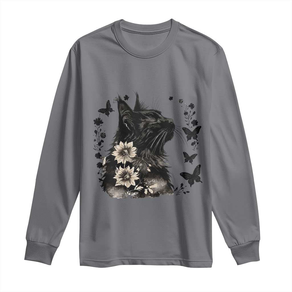 Black Maine Coon Cat Long Sleeve Shirt Floral Sunflower Watercolor Gift
