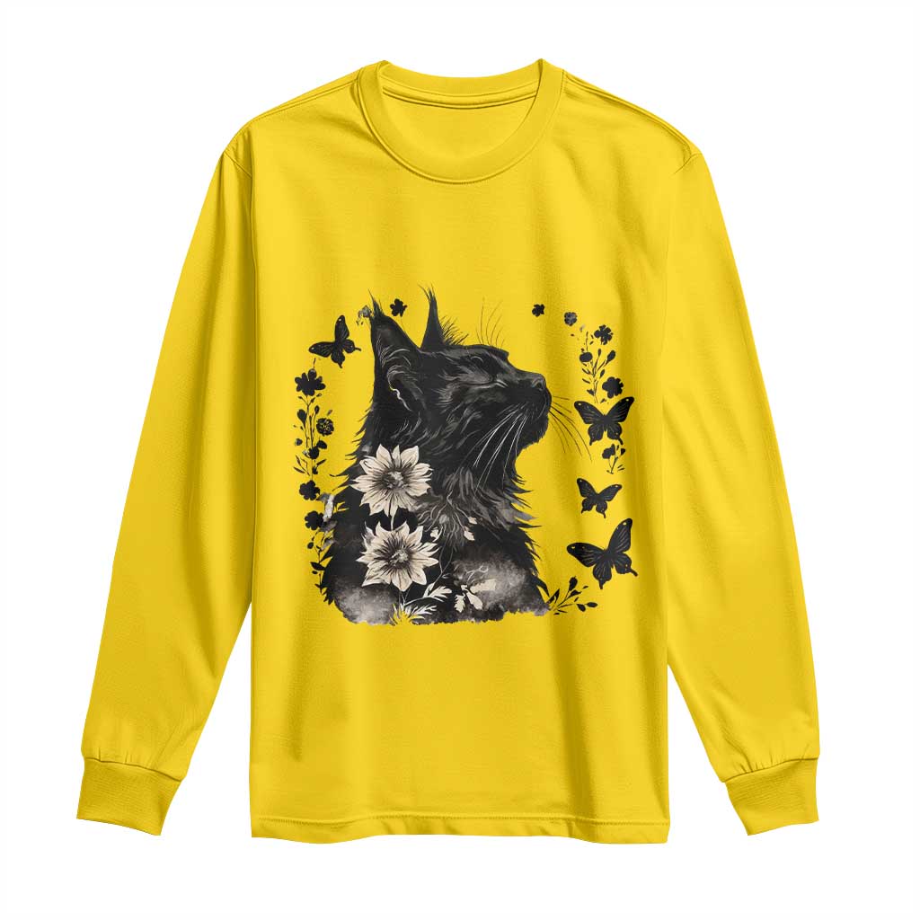 Black Maine Coon Cat Long Sleeve Shirt Floral Sunflower Watercolor Gift