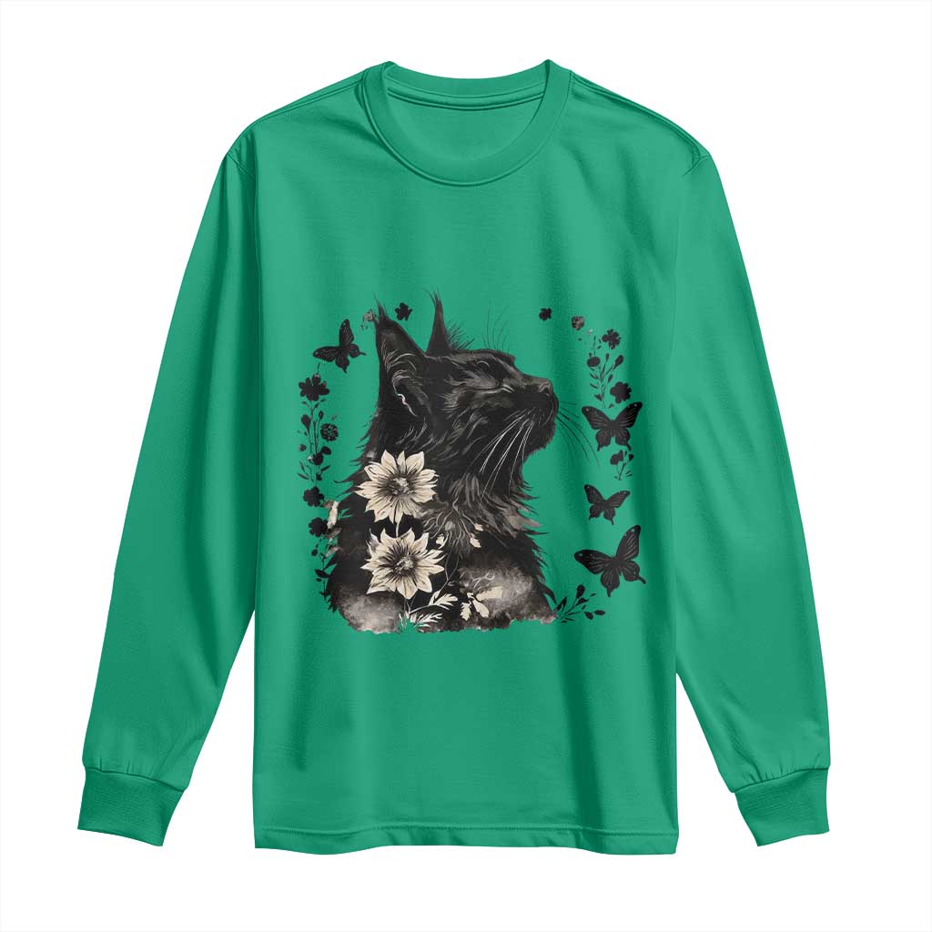 Black Maine Coon Cat Long Sleeve Shirt Floral Sunflower Watercolor Gift