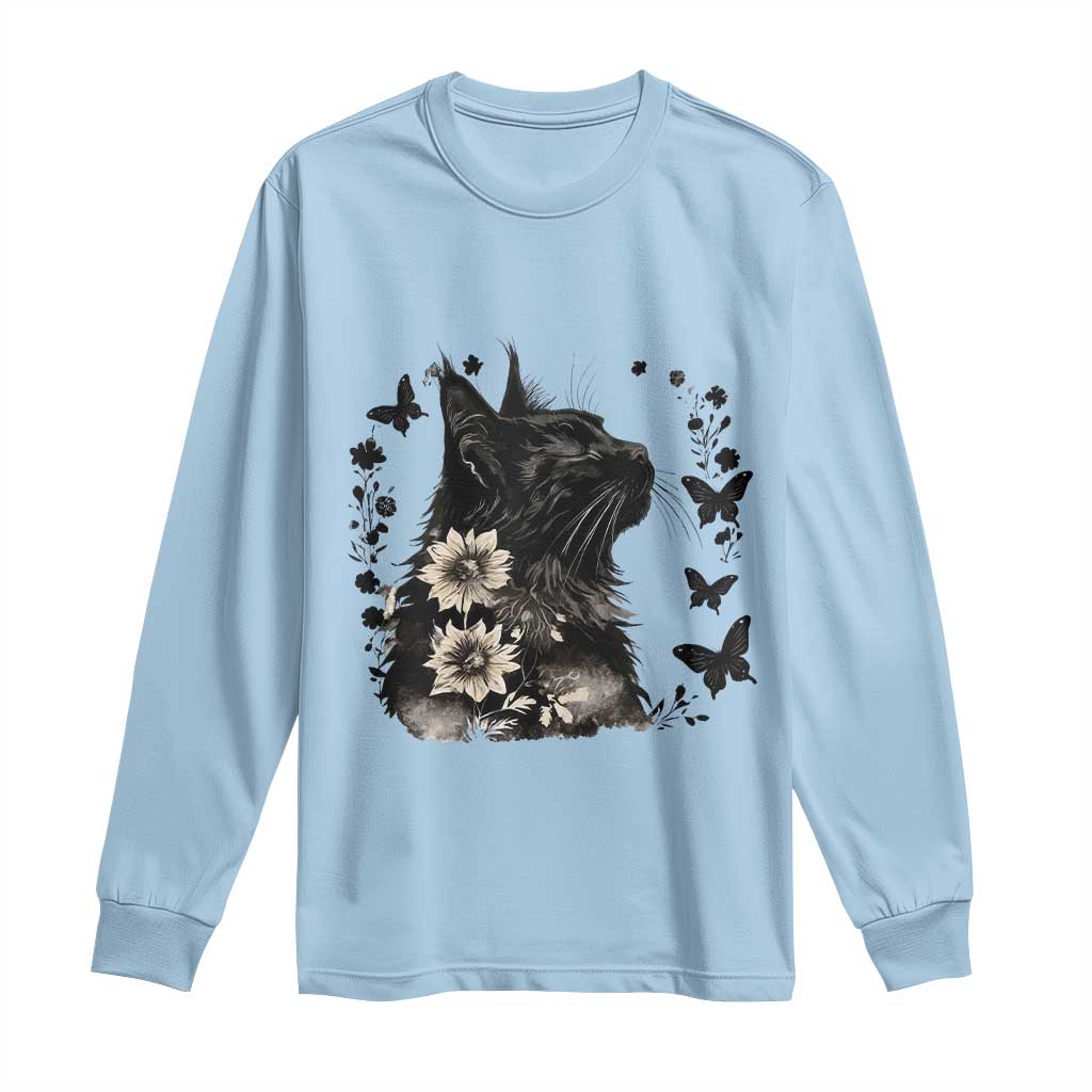 Black Maine Coon Cat Long Sleeve Shirt Floral Sunflower Watercolor Gift