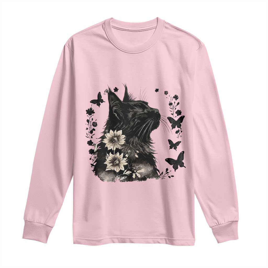 Black Maine Coon Cat Long Sleeve Shirt Floral Sunflower Watercolor Gift