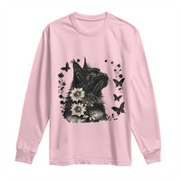Black Maine Coon Cat Long Sleeve Shirt Floral Sunflower Watercolor Gift