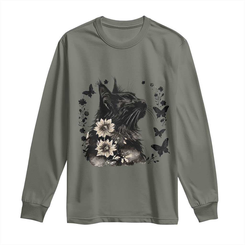 Black Maine Coon Cat Long Sleeve Shirt Floral Sunflower Watercolor Gift