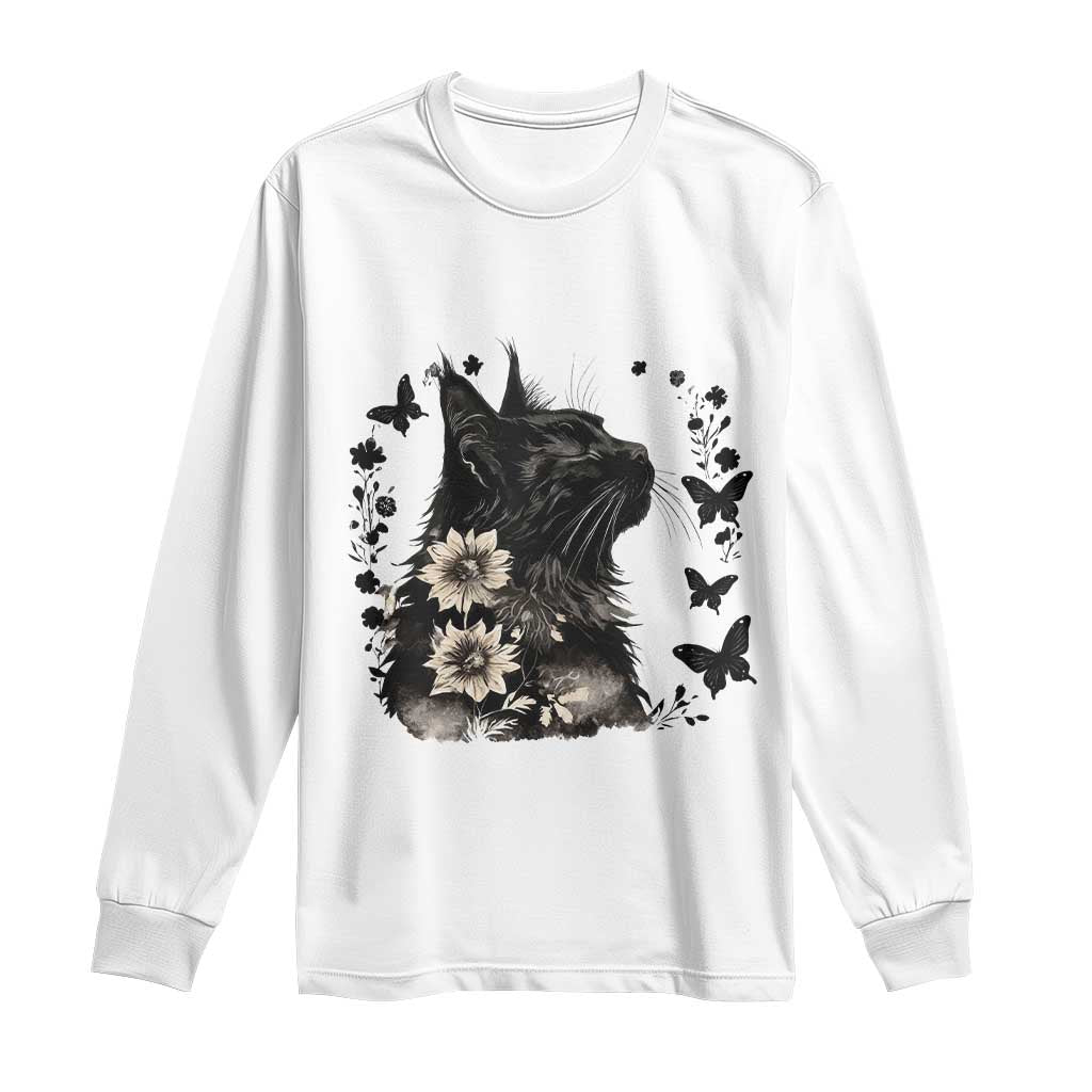 Black Maine Coon Cat Long Sleeve Shirt Floral Sunflower Watercolor Gift
