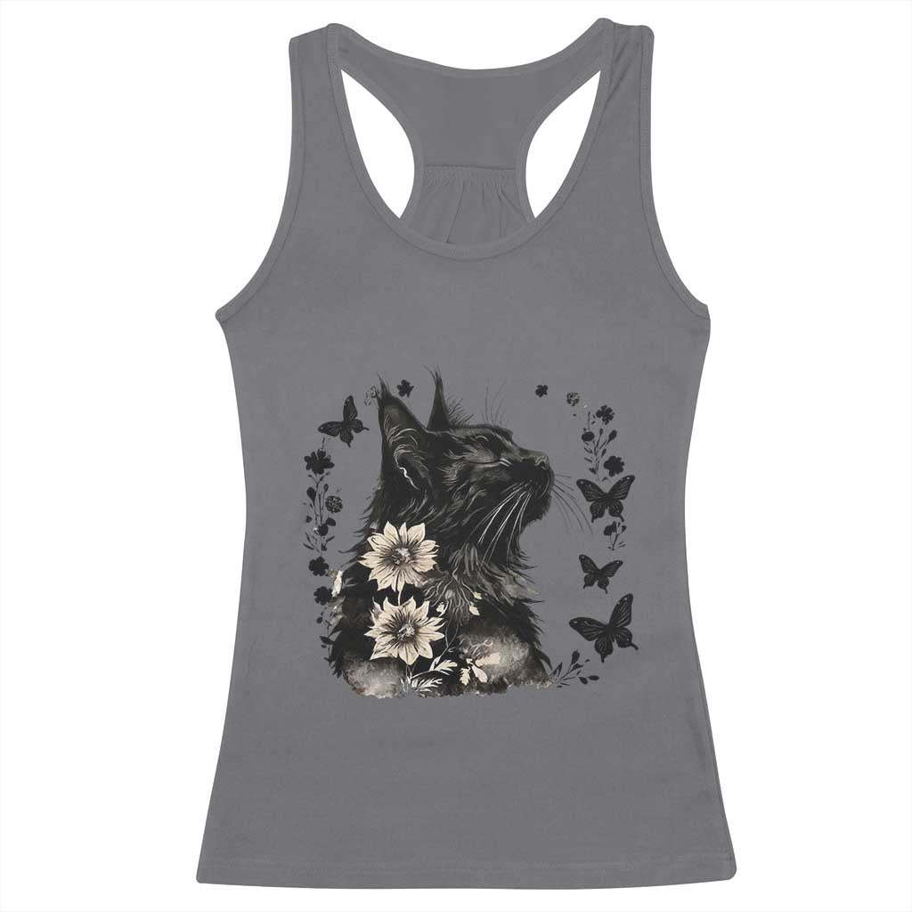 Black Maine Coon Cat Racerback Tank Top Floral Sunflower Watercolor Gift