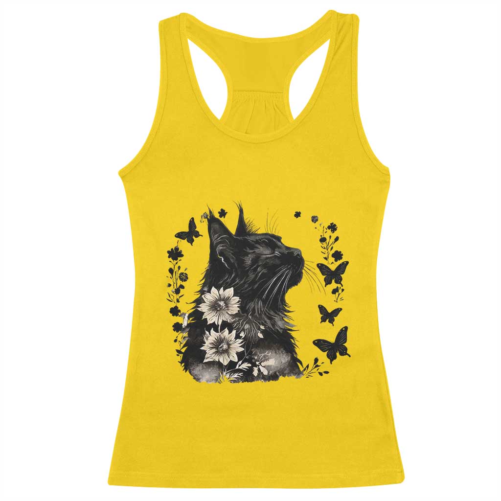 Black Maine Coon Cat Racerback Tank Top Floral Sunflower Watercolor Gift