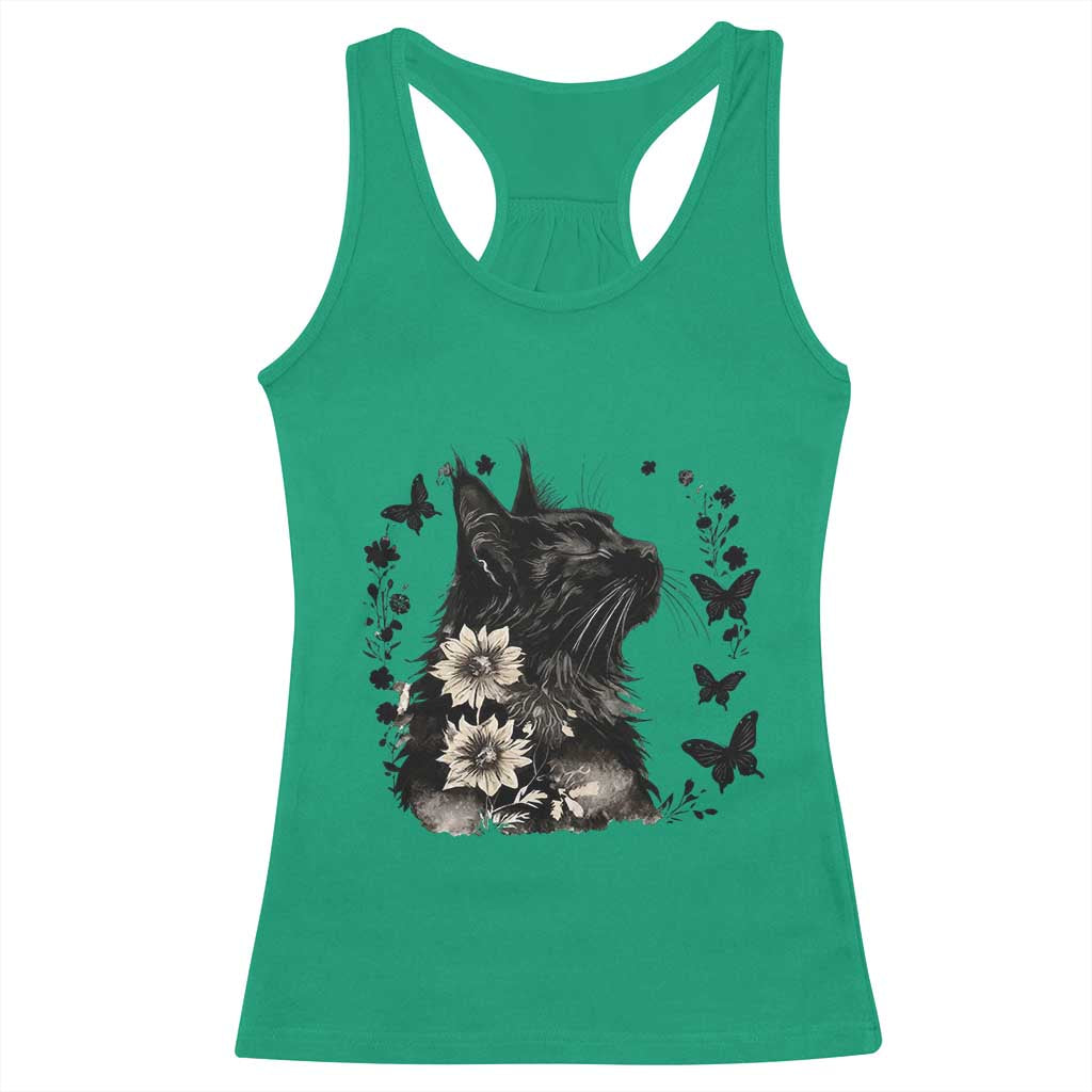 Black Maine Coon Cat Racerback Tank Top Floral Sunflower Watercolor Gift