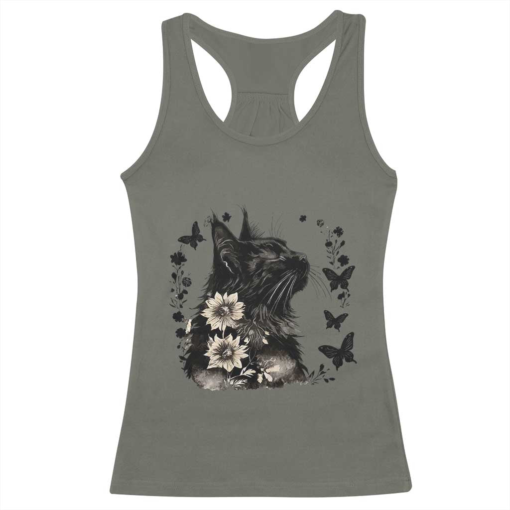 Black Maine Coon Cat Racerback Tank Top Floral Sunflower Watercolor Gift