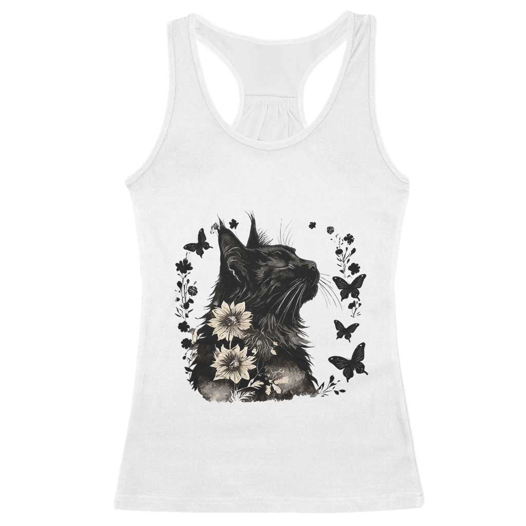 Black Maine Coon Cat Racerback Tank Top Floral Sunflower Watercolor Gift