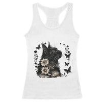 Black Maine Coon Cat Racerback Tank Top Floral Sunflower Watercolor Gift