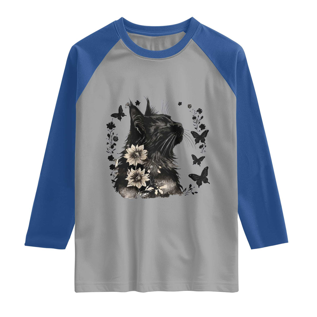Black Maine Coon Cat Raglan Shirt Floral Sunflower Watercolor Gift