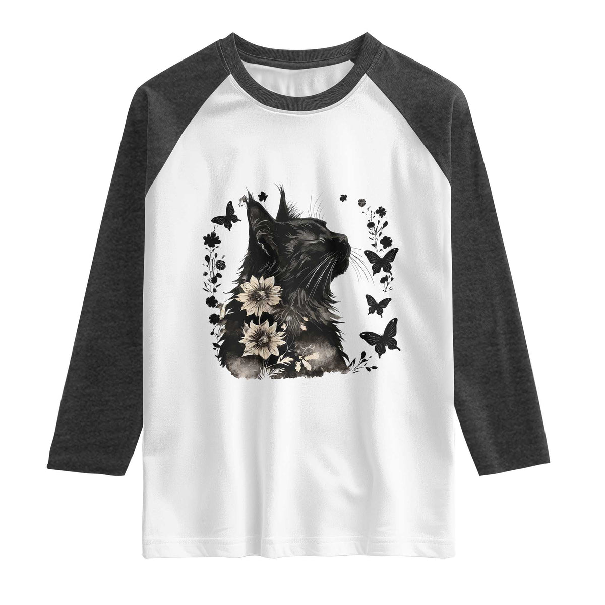 Black Maine Coon Cat Raglan Shirt Floral Sunflower Watercolor Gift