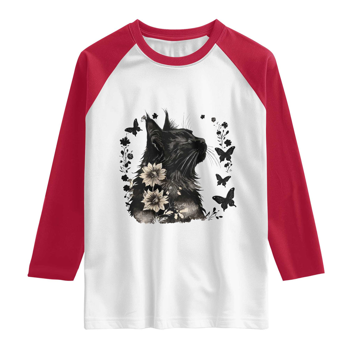 Black Maine Coon Cat Raglan Shirt Floral Sunflower Watercolor Gift