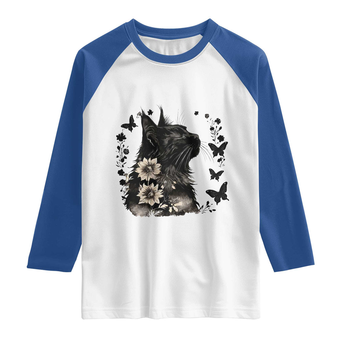 Black Maine Coon Cat Raglan Shirt Floral Sunflower Watercolor Gift