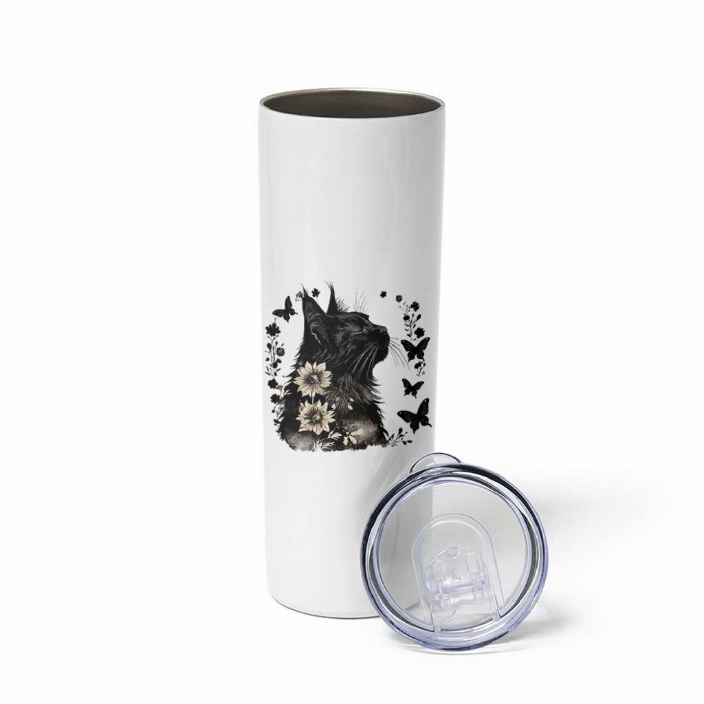 Black Maine Coon Cat Skinny Tumbler Floral Sunflower Watercolor Gift
