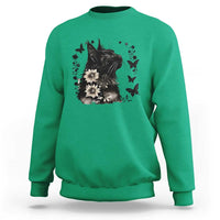 Black Maine Coon Cat Sweatshirt Floral Sunflower Watercolor Gift