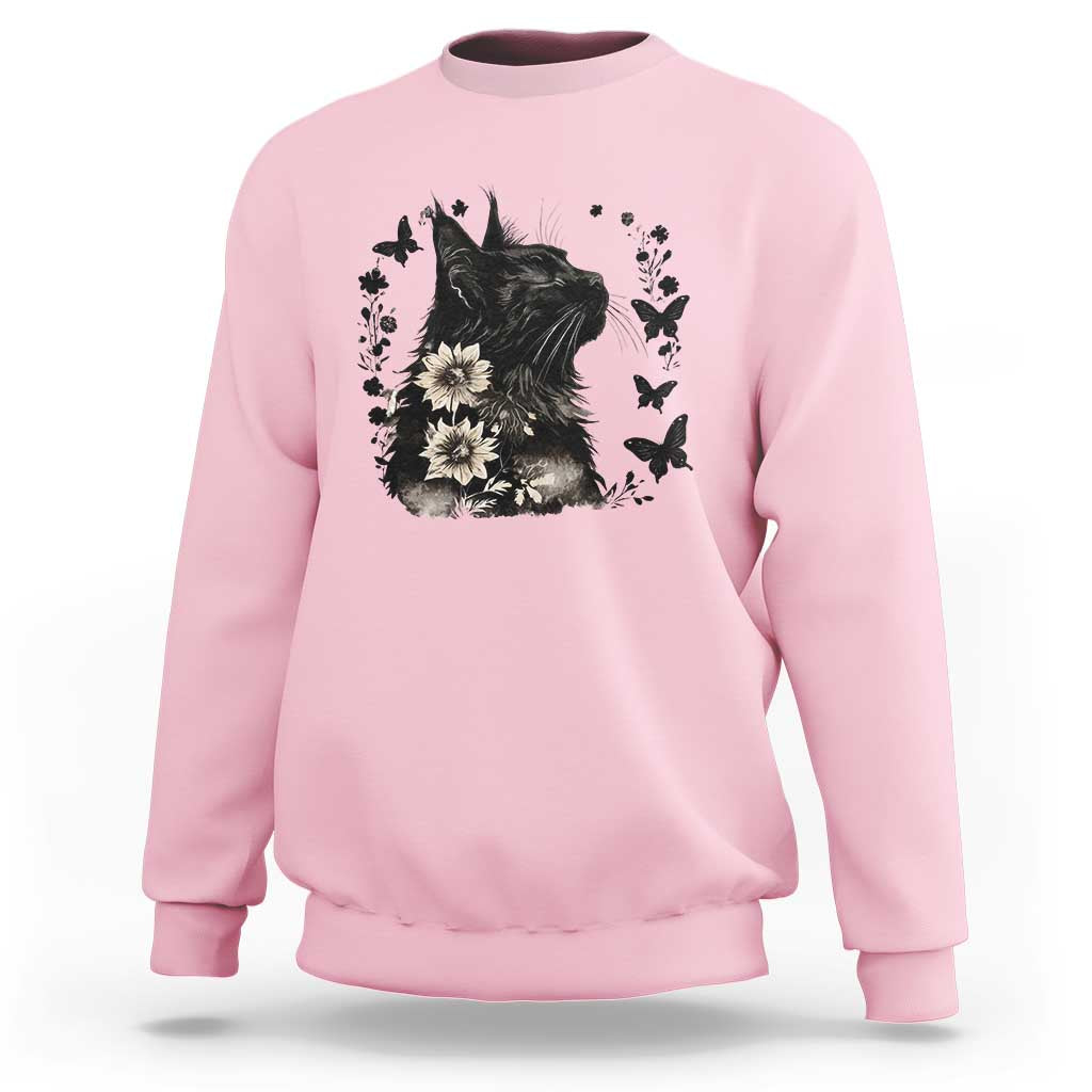 Black Maine Coon Cat Sweatshirt Floral Sunflower Watercolor Gift