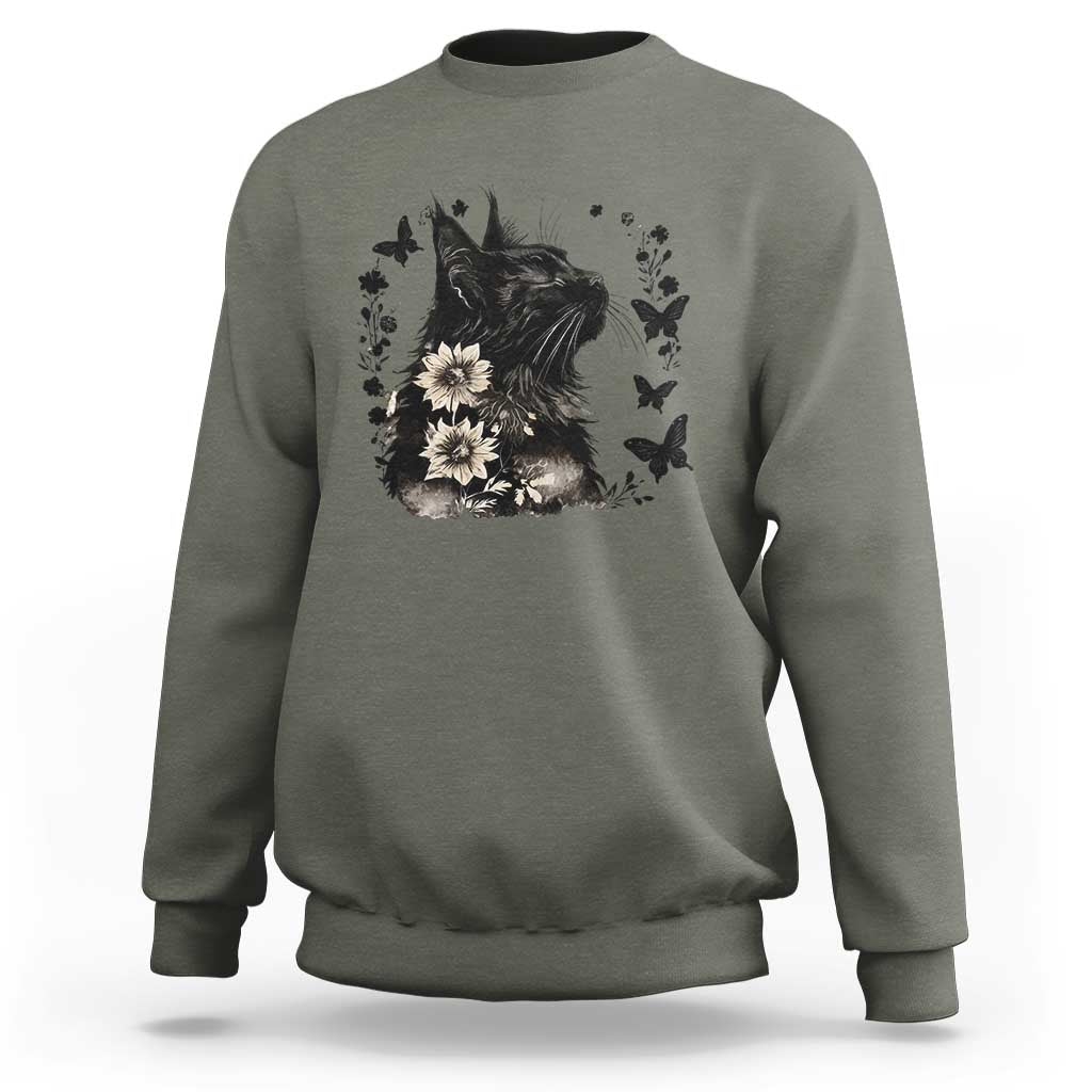 Black Maine Coon Cat Sweatshirt Floral Sunflower Watercolor Gift