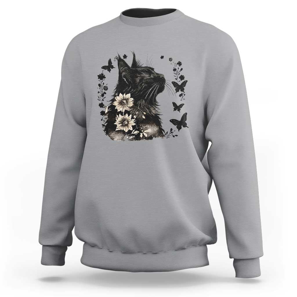 Black Maine Coon Cat Sweatshirt Floral Sunflower Watercolor Gift