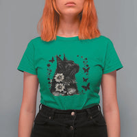 Black Maine Coon Cat T Shirt For Women Floral Sunflower Watercolor Gift