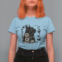 Black Maine Coon Cat T Shirt For Women Floral Sunflower Watercolor Gift