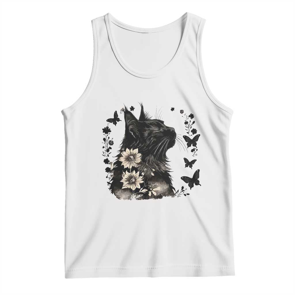 Black Maine Coon Cat Tank Top Floral Sunflower Watercolor Gift