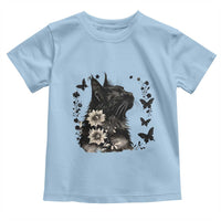 Black Maine Coon Cat Toddler T Shirt Floral Sunflower Watercolor Gift