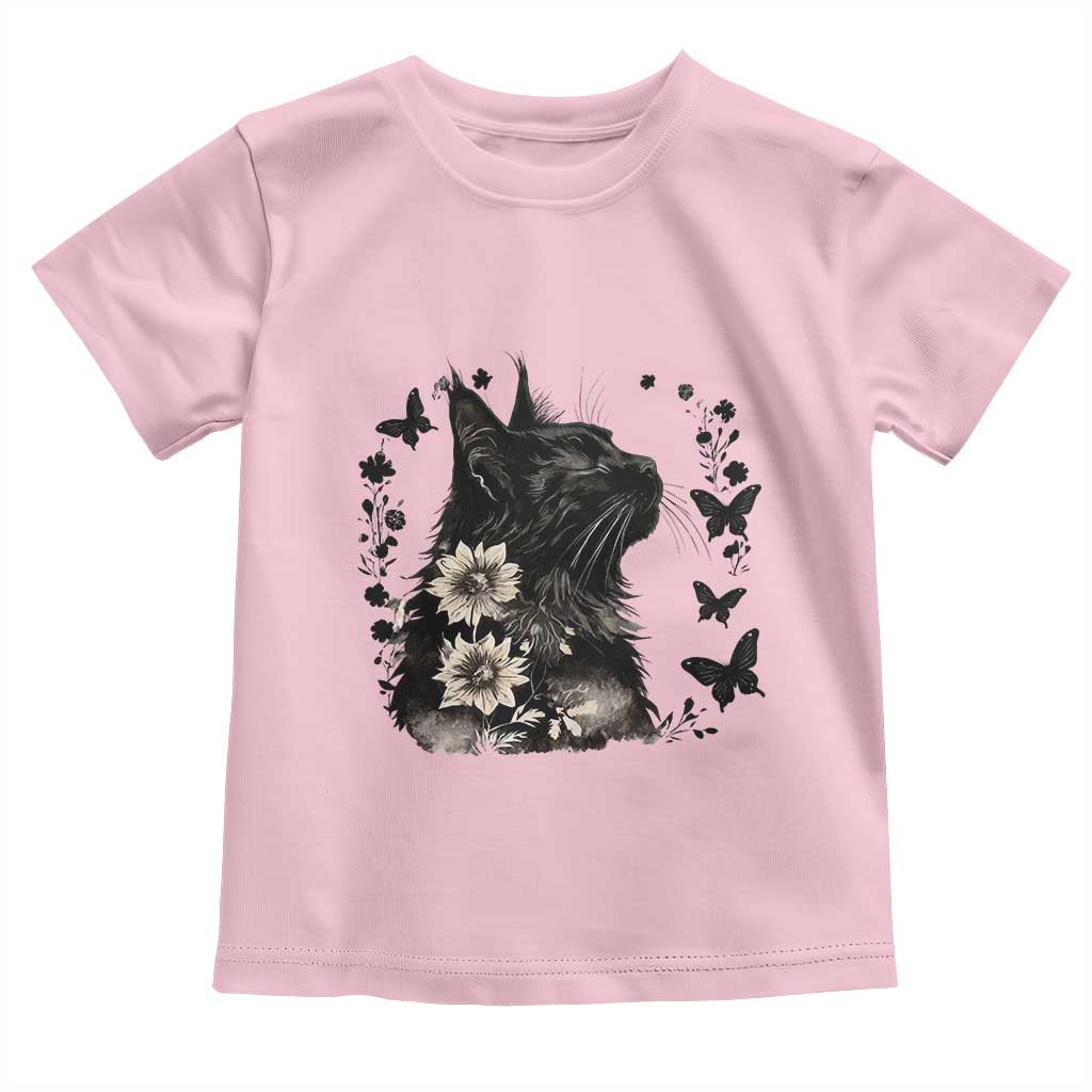 Black Maine Coon Cat Toddler T Shirt Floral Sunflower Watercolor Gift