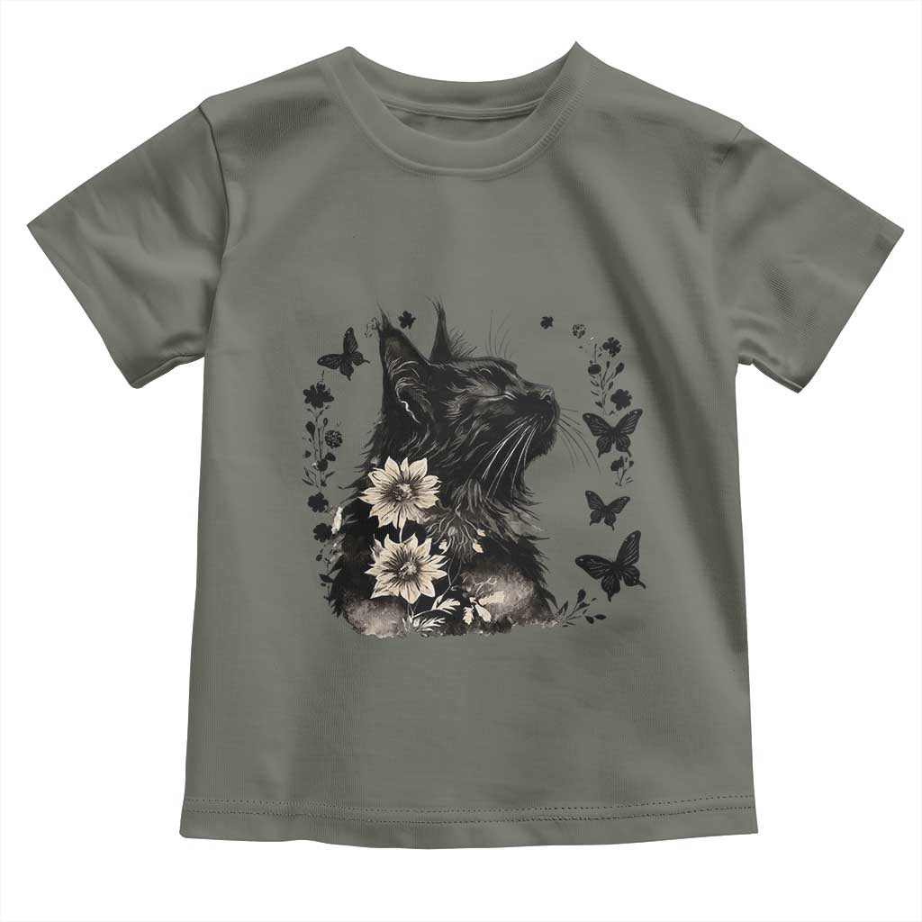 Black Maine Coon Cat Toddler T Shirt Floral Sunflower Watercolor Gift