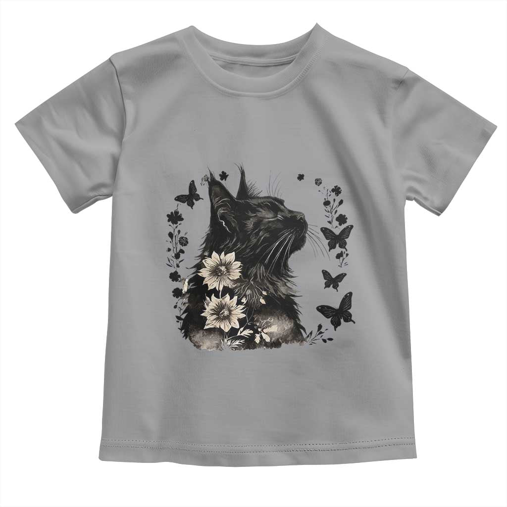 Black Maine Coon Cat Toddler T Shirt Floral Sunflower Watercolor Gift
