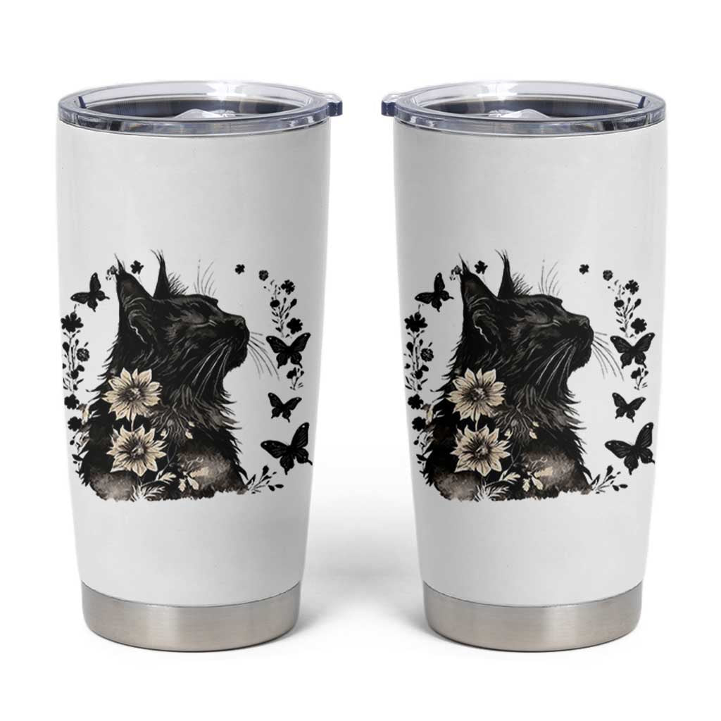 Black Maine Coon Cat Tumbler Cup Floral Sunflower Watercolor Gift