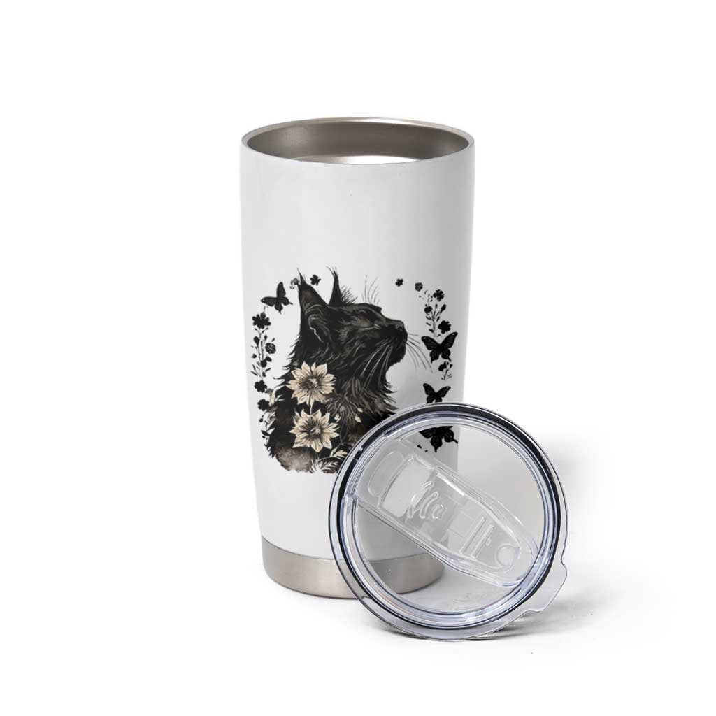Black Maine Coon Cat Tumbler Cup Floral Sunflower Watercolor Gift