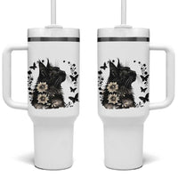 Black Maine Coon Cat Tumbler With Handle Floral Sunflower Watercolor Gift